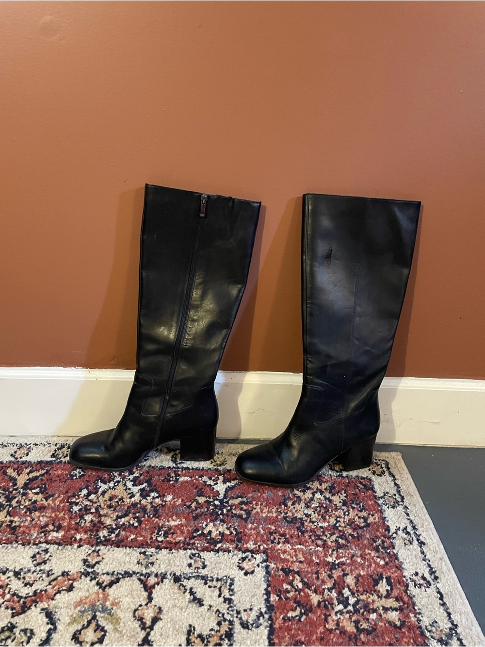 Franco Sarto Black Leather Knee Boots with Block Heel
